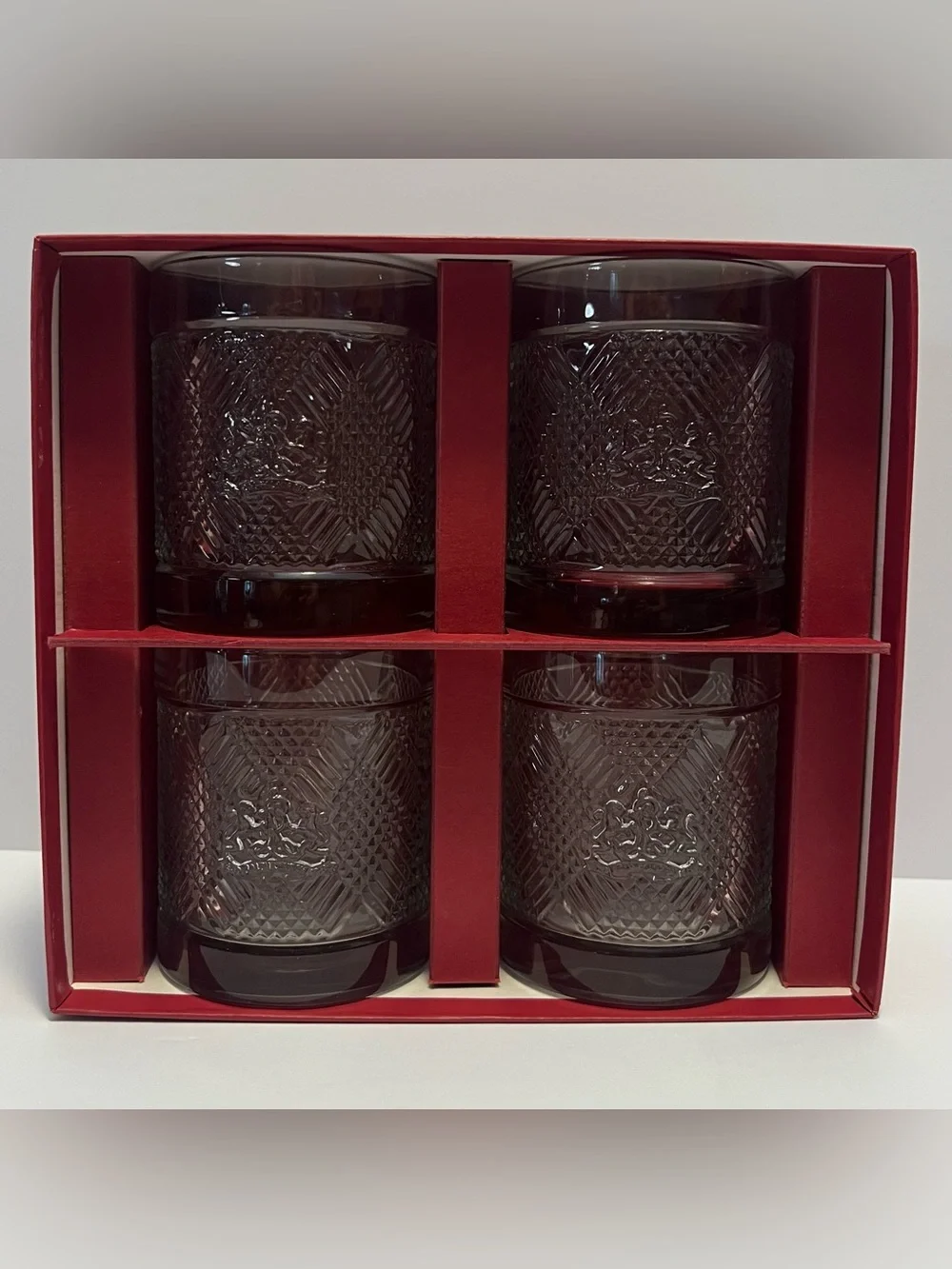 VTG Ralph Lauren Safari Argyle Lion Crest Double Old Fashioned Glasses Set Of 4